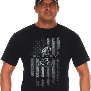 JH Design Men's Shelby Cobra American Flag Black Crew Neck Shirt